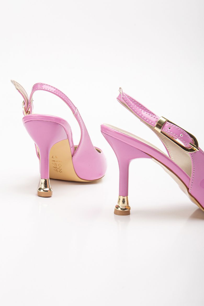 Kadın Tokalı Sivri Burun Şık Topuklu Stiletto Ayakkabı  PEMBE resmi