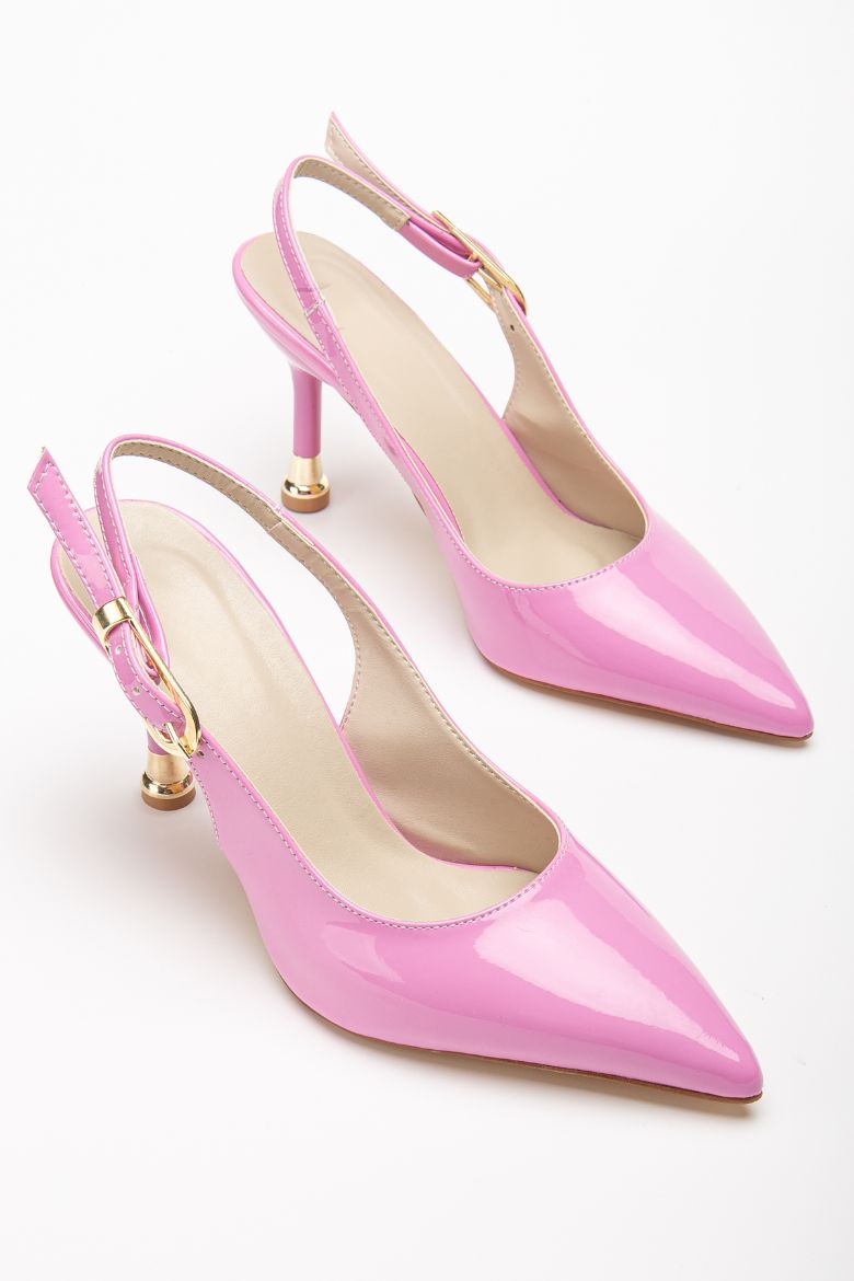 Kadın Tokalı Sivri Burun Şık Topuklu Stiletto Ayakkabı  PEMBE resmi
